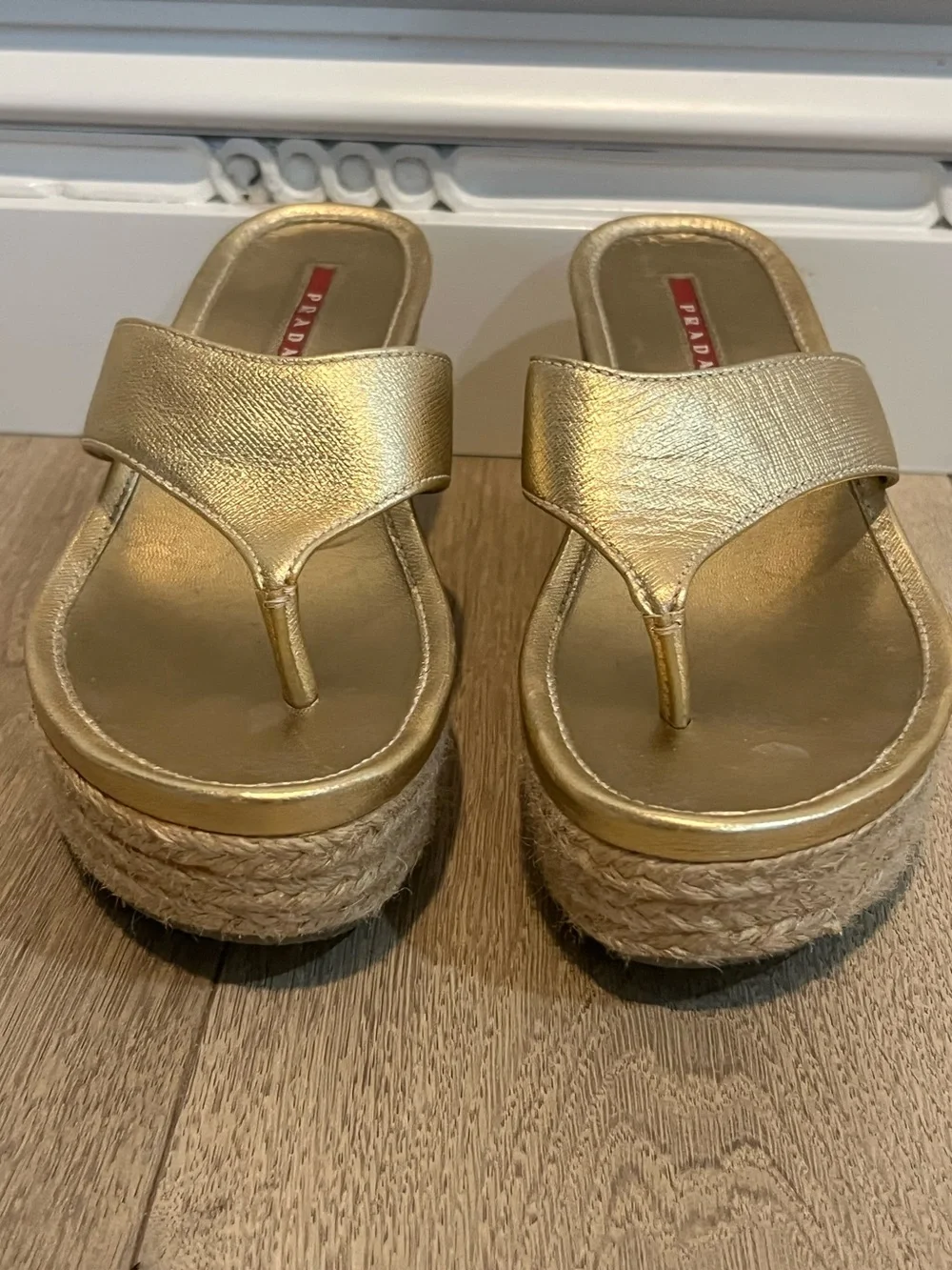 Prada Sport Gold Espadrille Sandals